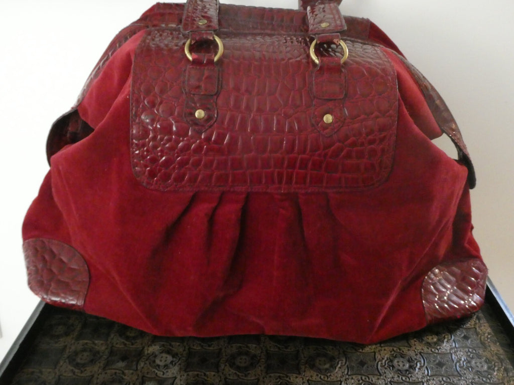 Unbranded Women's Burgundy Velour/Leather Xlarge Bag
