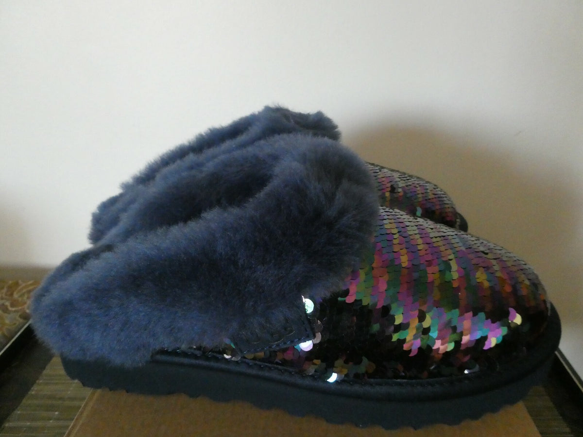 UGG Cluggette Sequins Sheepskin Flux Cozy Women Navy Slipper US 6 Style1127490