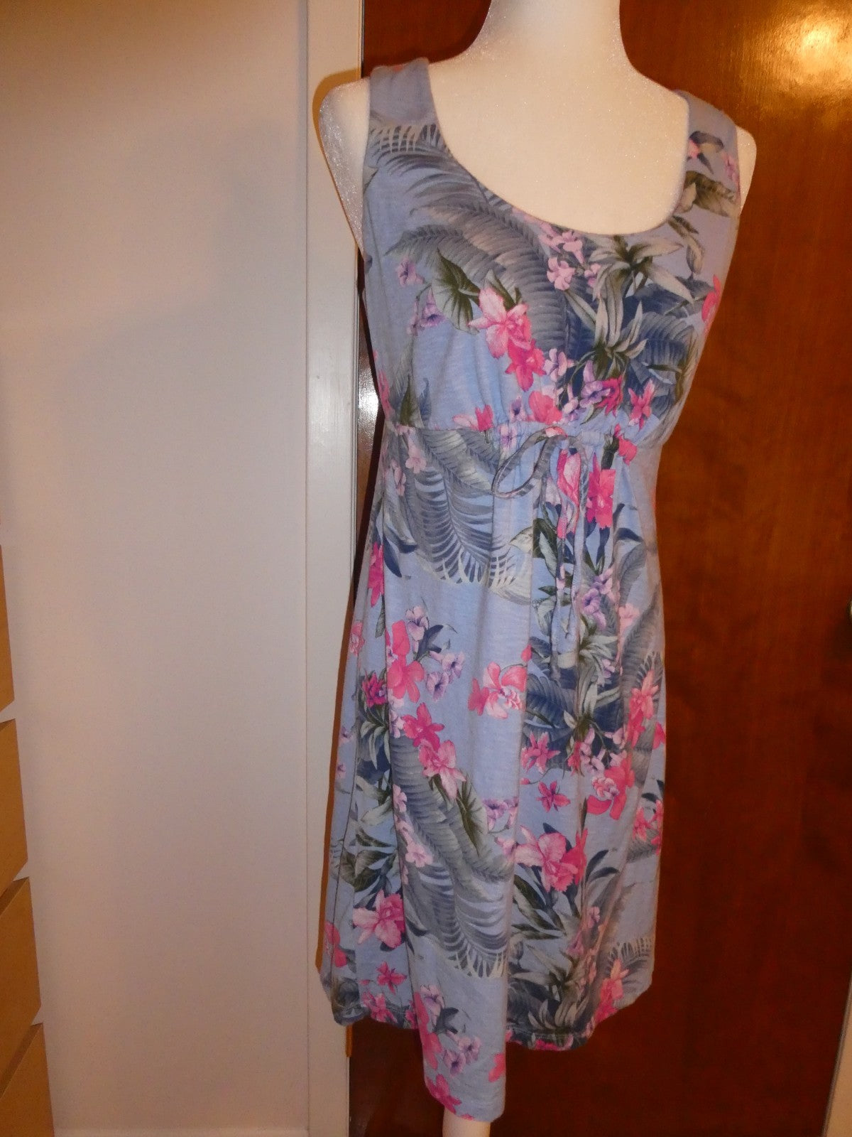 Tommy Bahama Women's Petite S/P Floral Tropical Summer Dress Cotton Modal Blue 