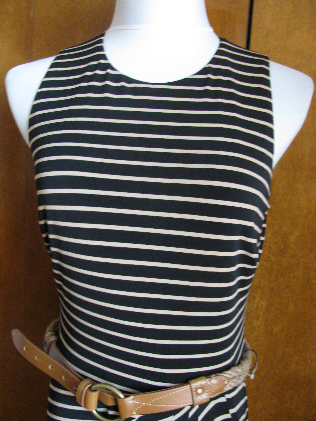 Ralph Lauren Women's Black Tan Striped Maxi Dress New