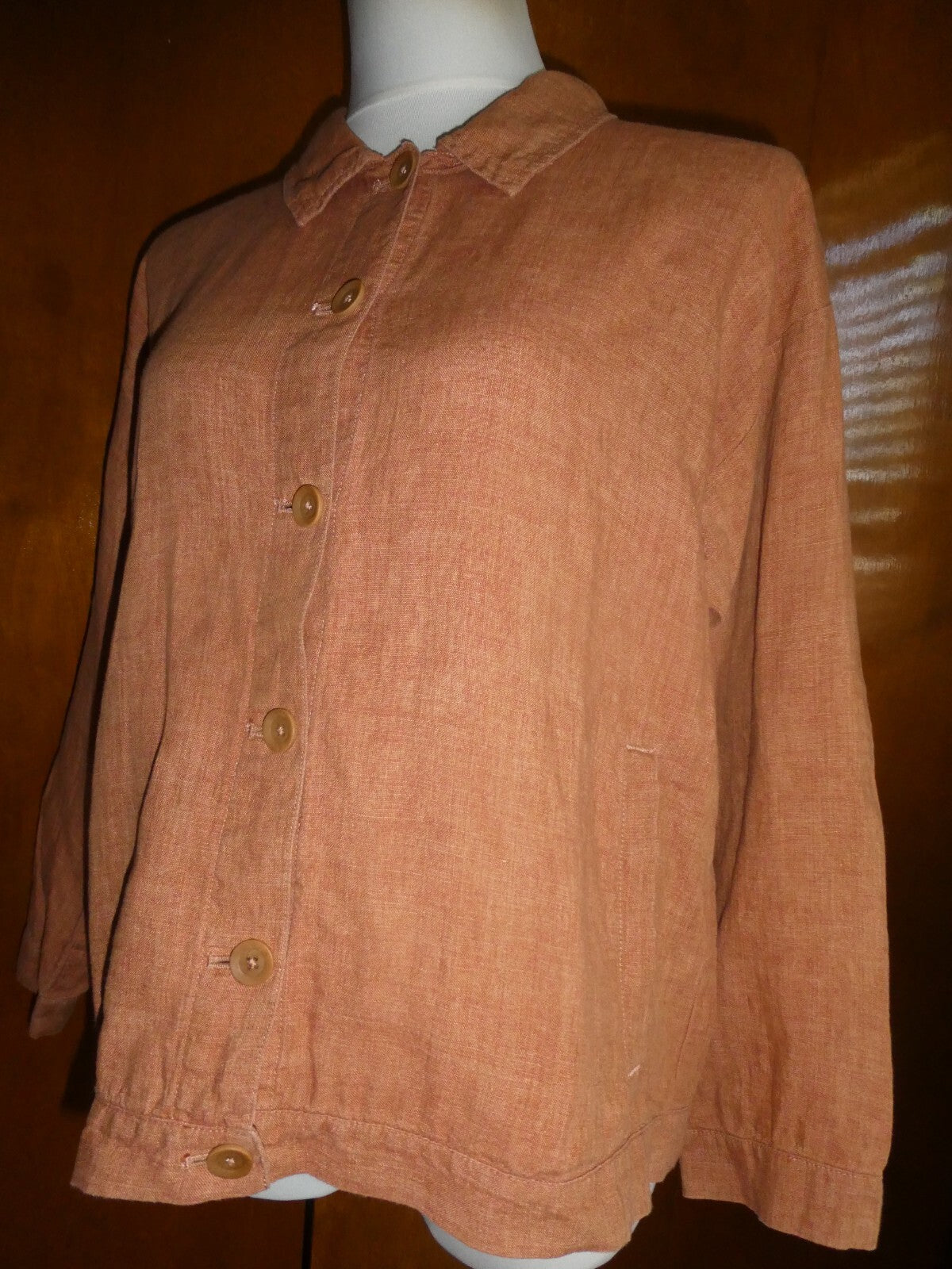 Eileen Fisher Women’s 100% Organic Linen Blazer Jacket Brown P/L