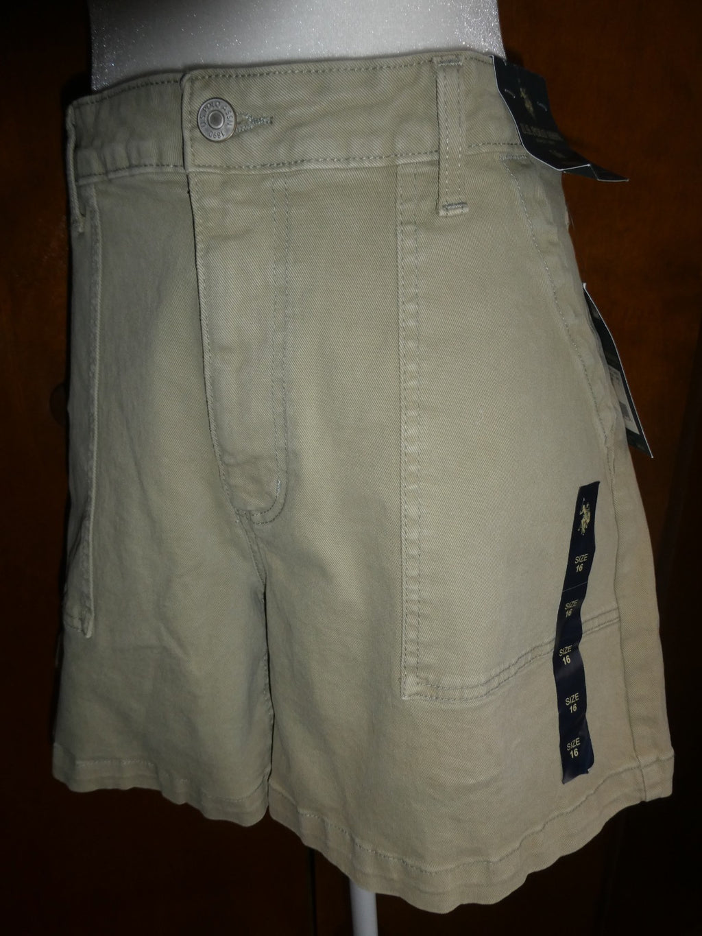U.S. Polo Assn Women Bermuda Shorts Size 16 High Rise Khaki Style 216652YA
