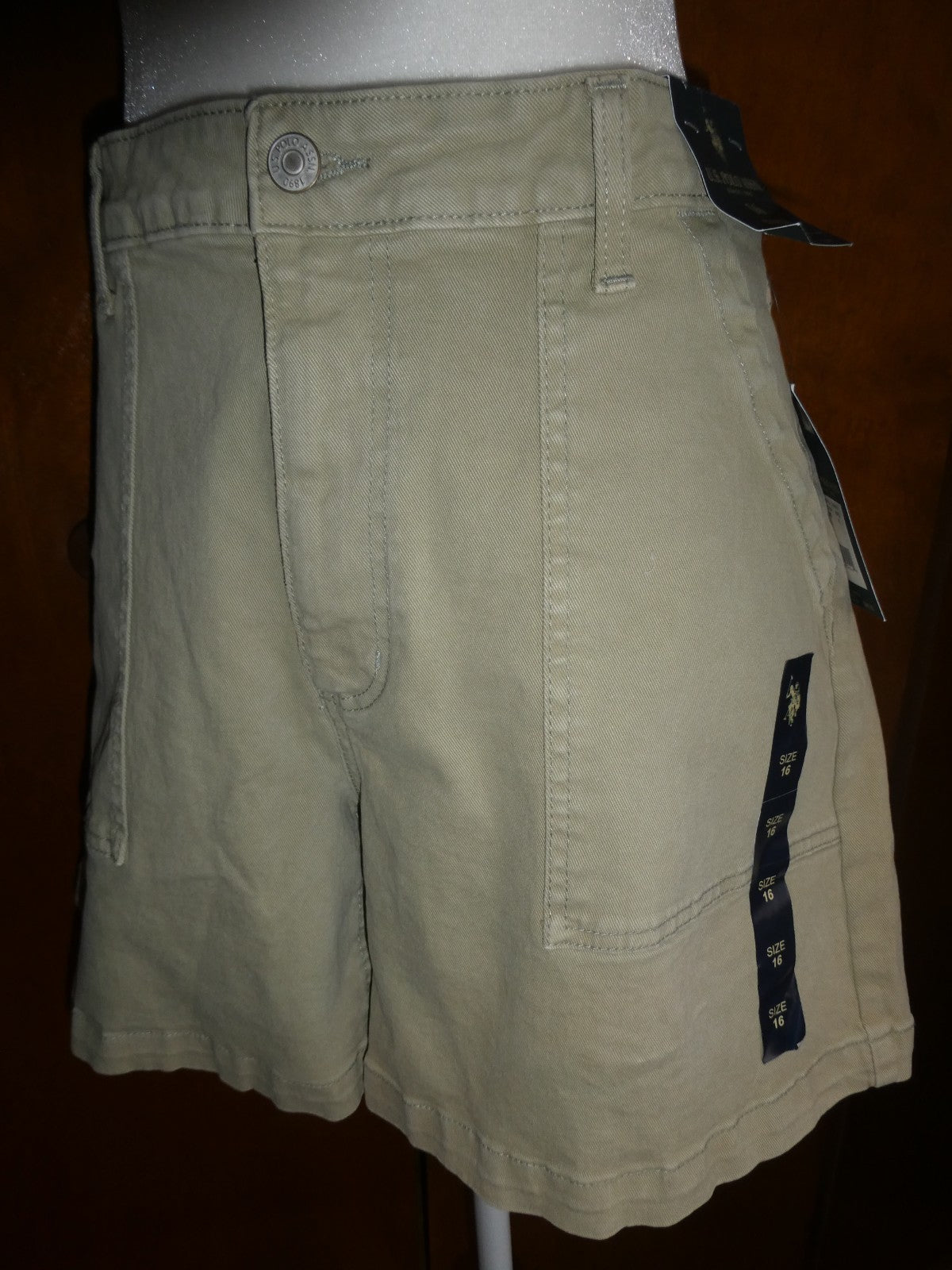 U.S. Polo Assn Women Bermuda Shorts Size 16 High Rise Khaki Style 216652YA