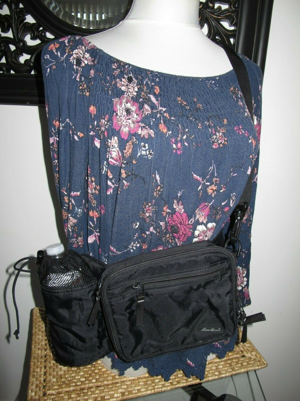 Eddie Bauer Folding Canvas Black Crossbody Women's Purse Bag 