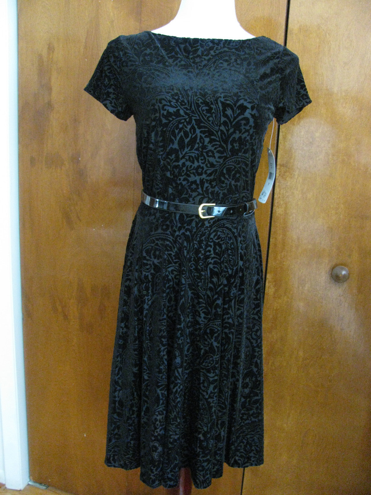 Ralph Lauren women black velour evening A-line dress  New