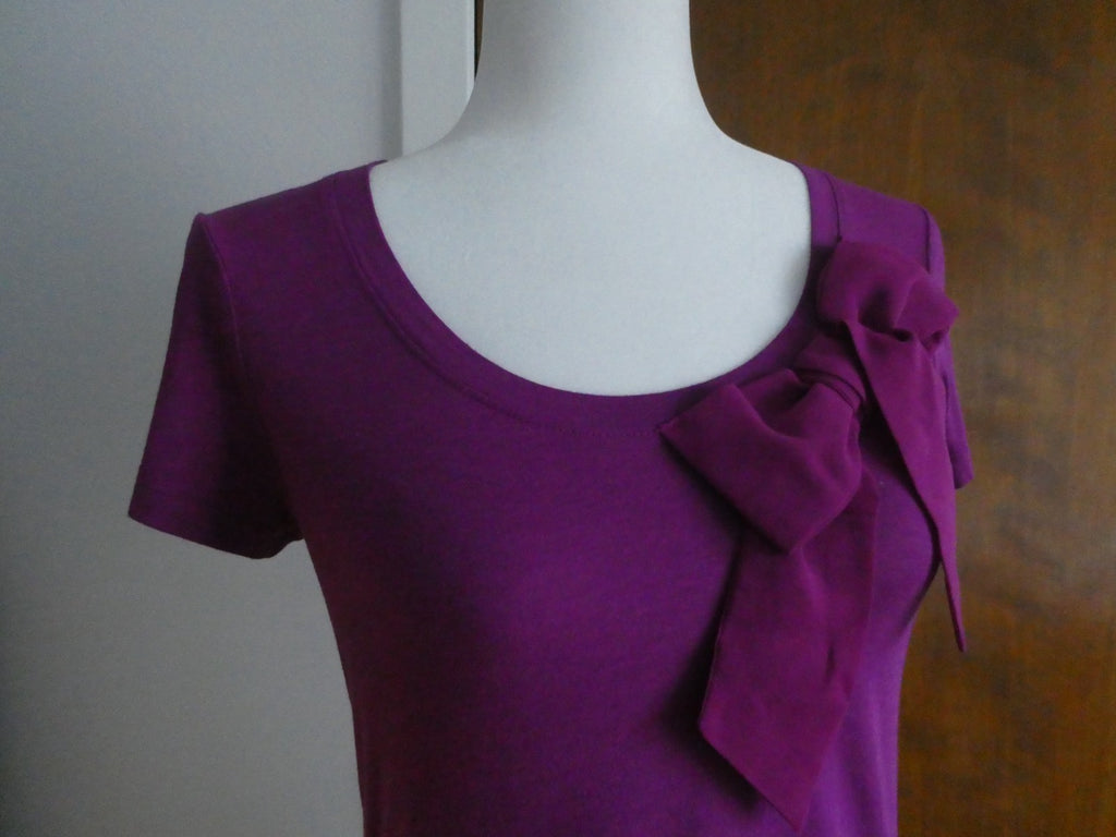 GAP Women’s Purple Bow Detail Top Size Small Cotton Modal Short Sleeve Stretch