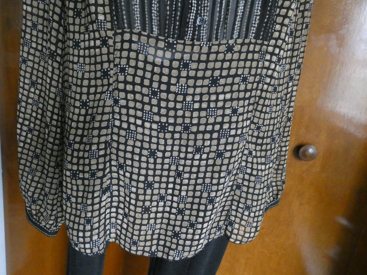 Sigrid Olsen Graphic Designer Blouse Women 12 Black Sheer Geometric Boho Top