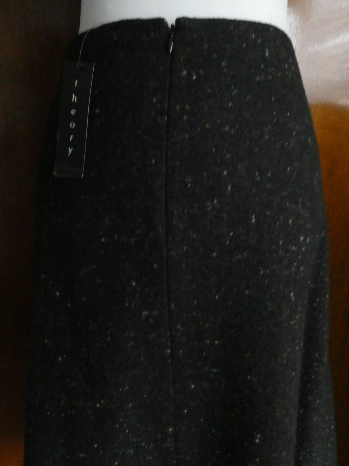 Theory Women Anorel Black Multi Virgin Wool Detailed Size 12 Skirt $265