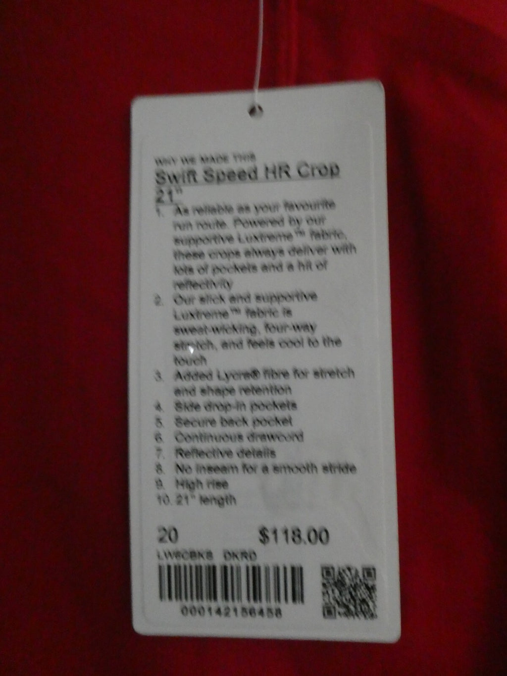 Lululemon Women's Red Swift Speed HR Crop 21” Run Leggings Size 20
