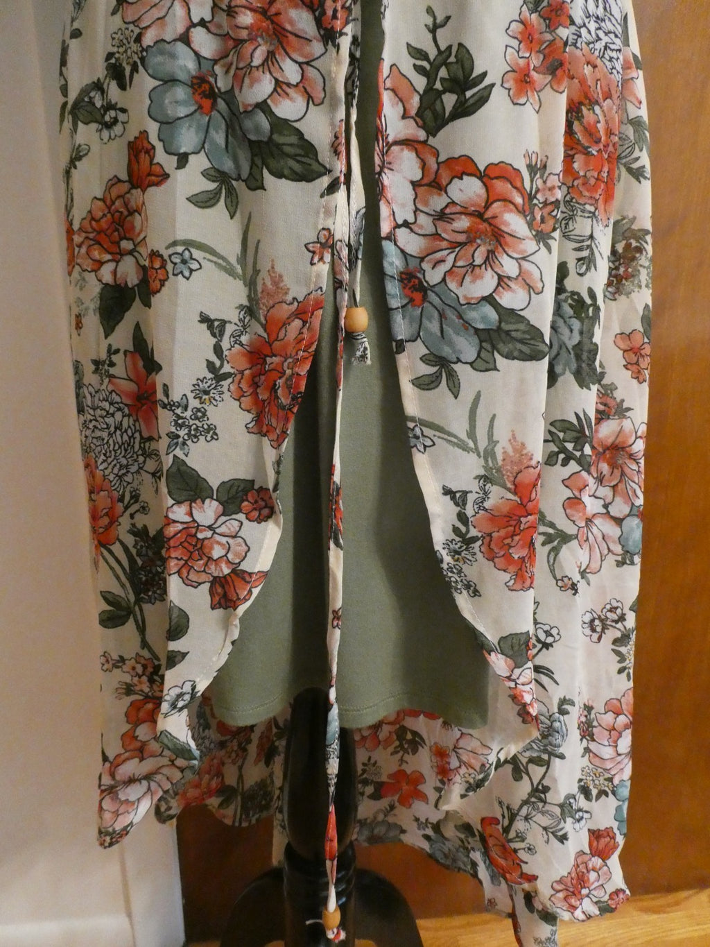 Liberty Love 2Pc Floral Chiffon Duster Dress Set Olive Green Asymmetrical Medium