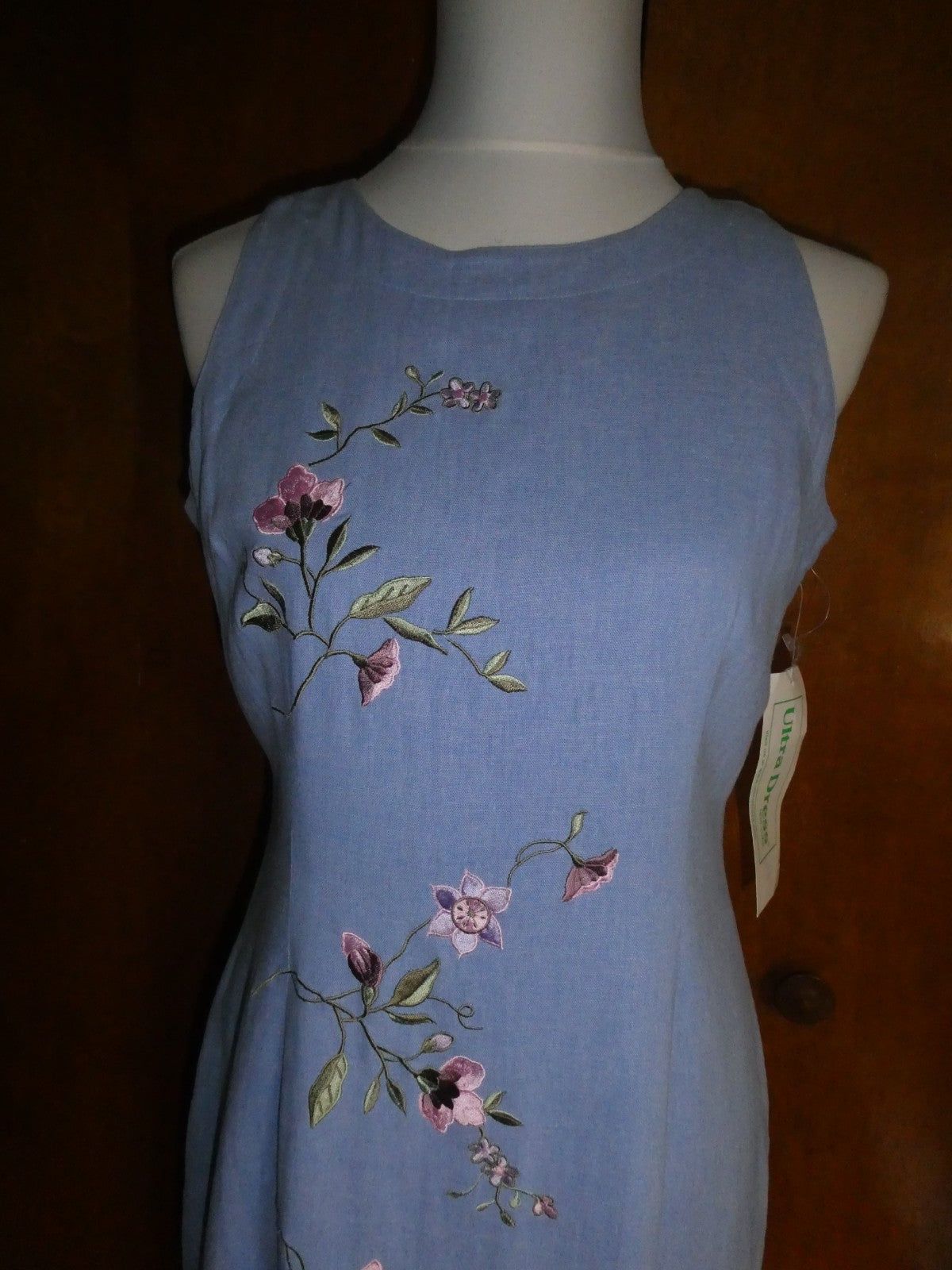 Ultra Dress New York  Lilac Linen Blend Embroidered Floral Maxi Dress Lined 10