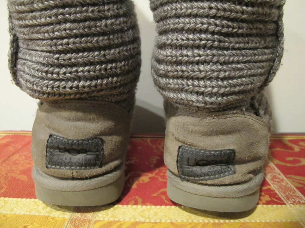 UGG women's gray fabric woven tall winter boots pre owned size 7