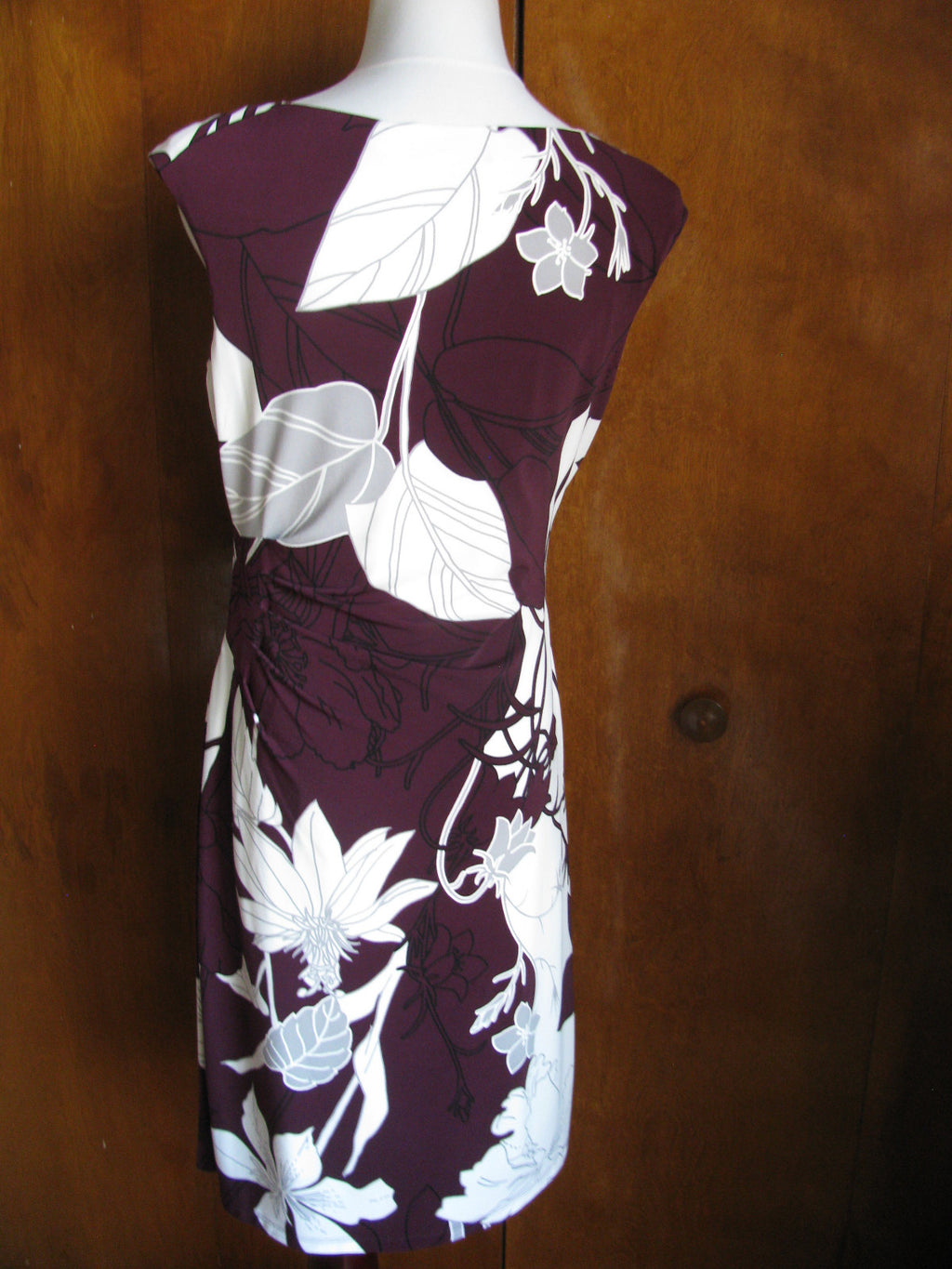 Ralph Lauren women’s burgundy bold floral lined stylish gathered dress New