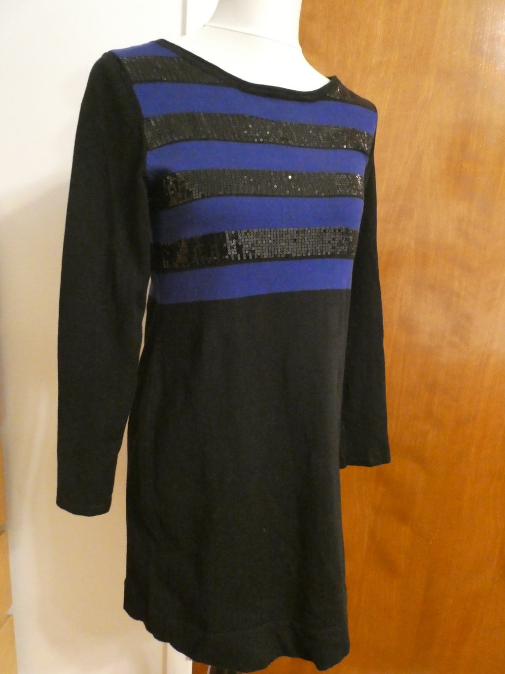 Style & Co Women Black Purple Striped Embellishment Sequins Sweater Dress Small