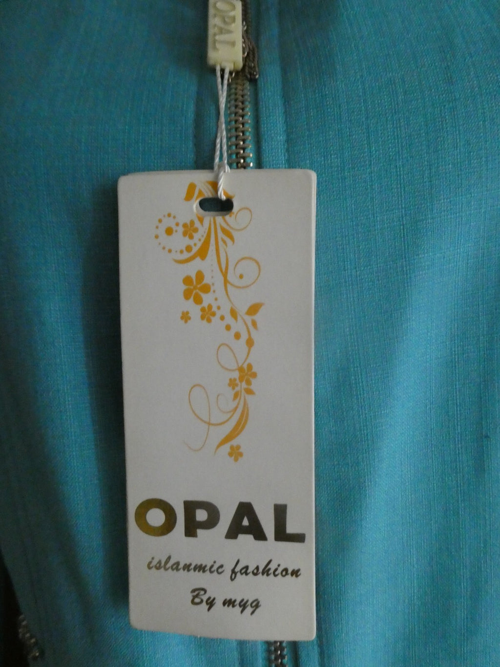 Opal Islamic women light sea green lined full zip belted long hooded coat US14