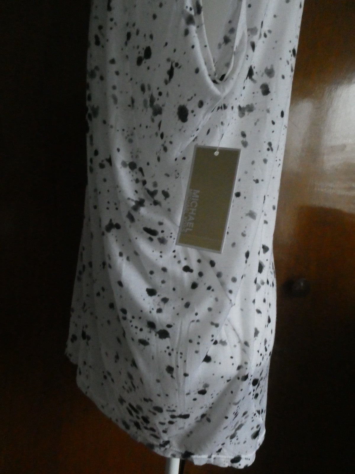 Michael Kors Women Top White/Black Splash Print 100% Tencel Medium $69.50