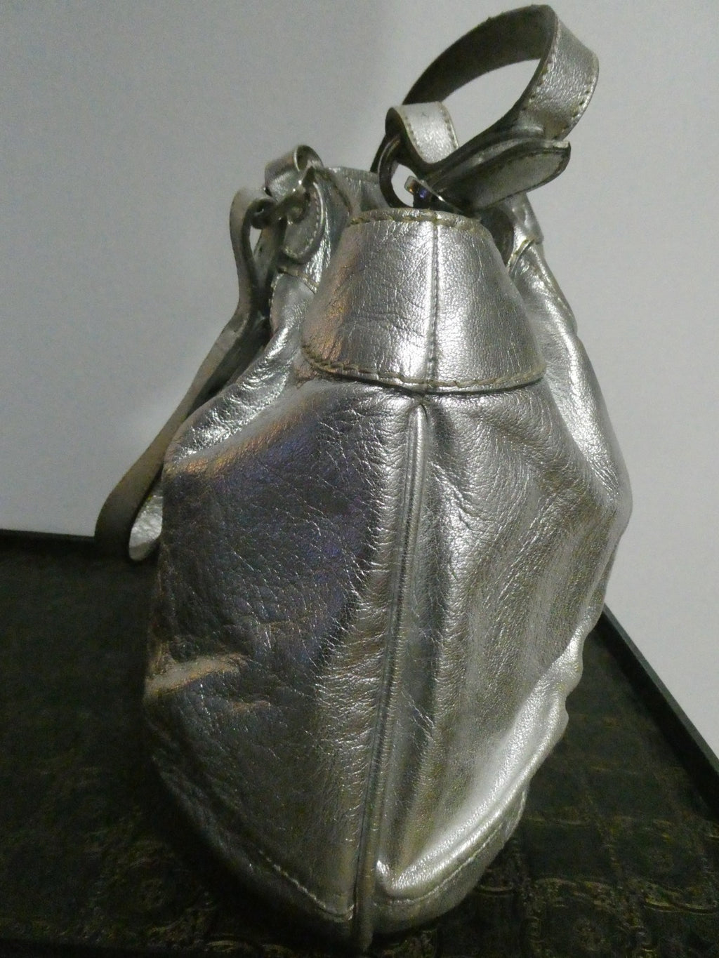 Hogan Women’s Silver Leather Hobo Shoulder Handbag Medium Italy