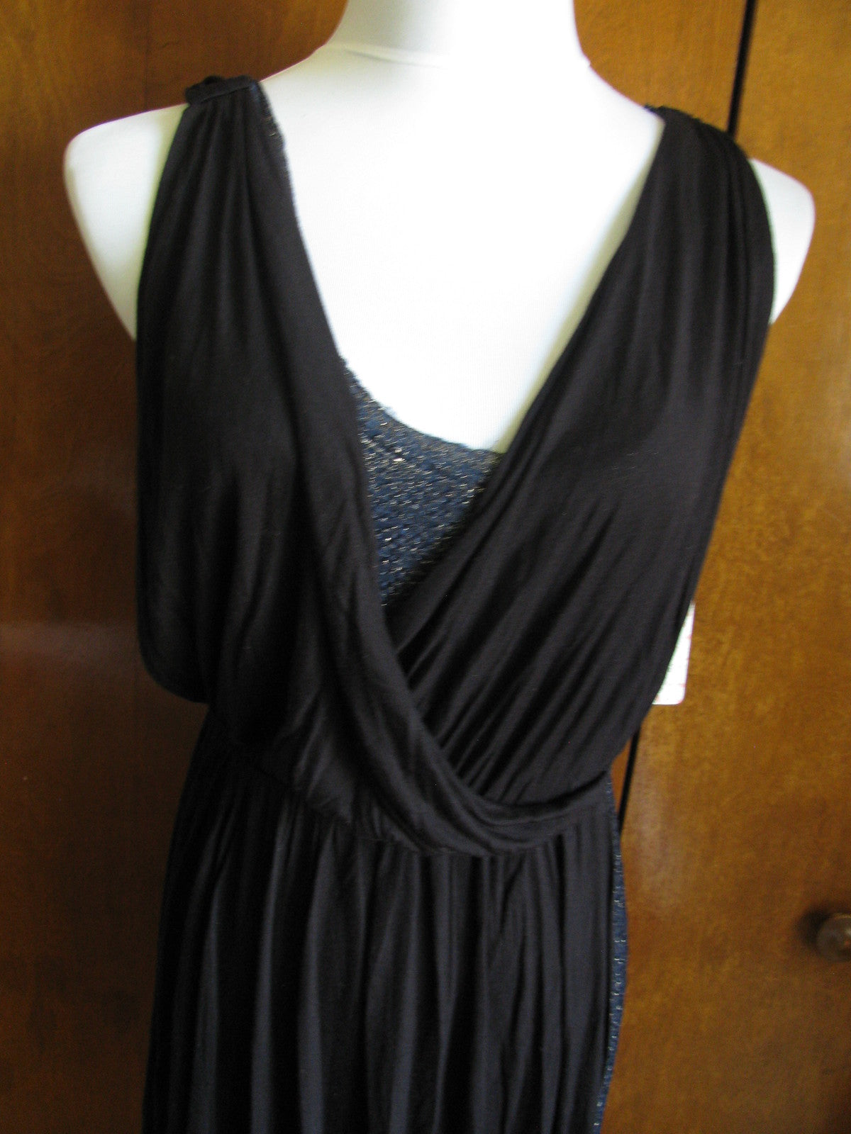 Free People Women Draping Over Black Combo Soft Rayon Dress Small 
