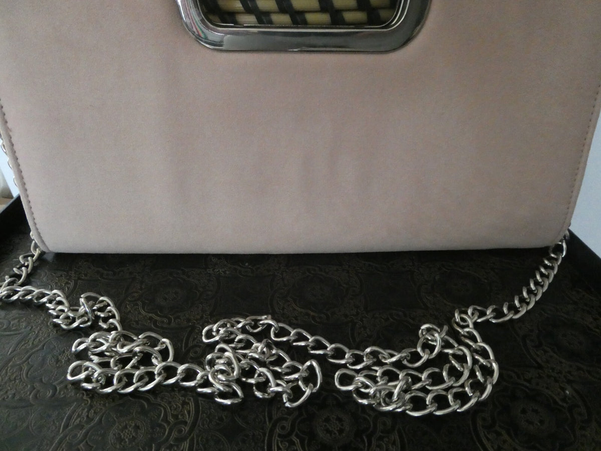 Call It Spring Women Beige Purse Clutch Silver Chain 12 x 7 x 1