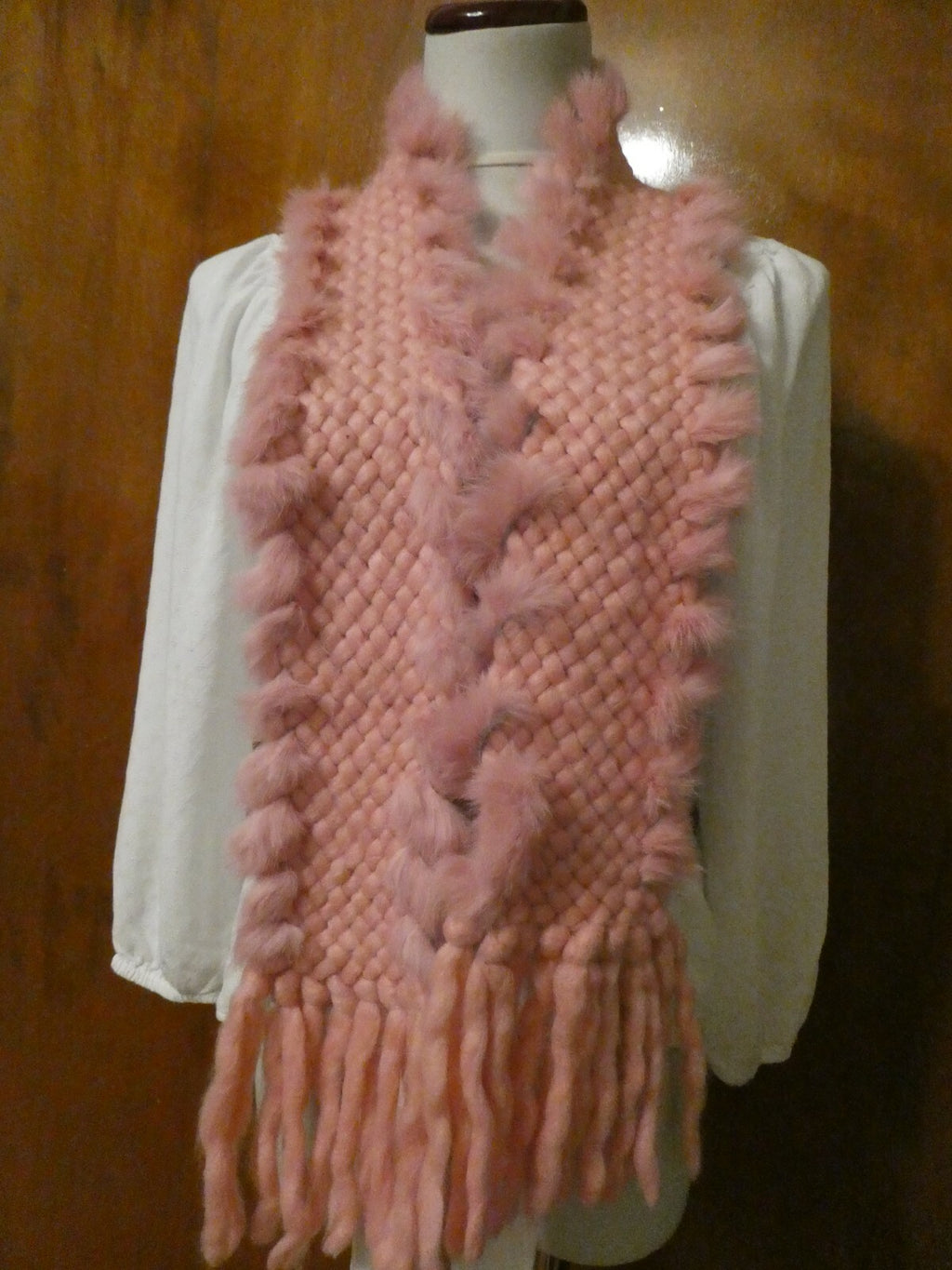 Women's Solid Pink Fringe Rabbit Scarf Size 60" X 4.5"