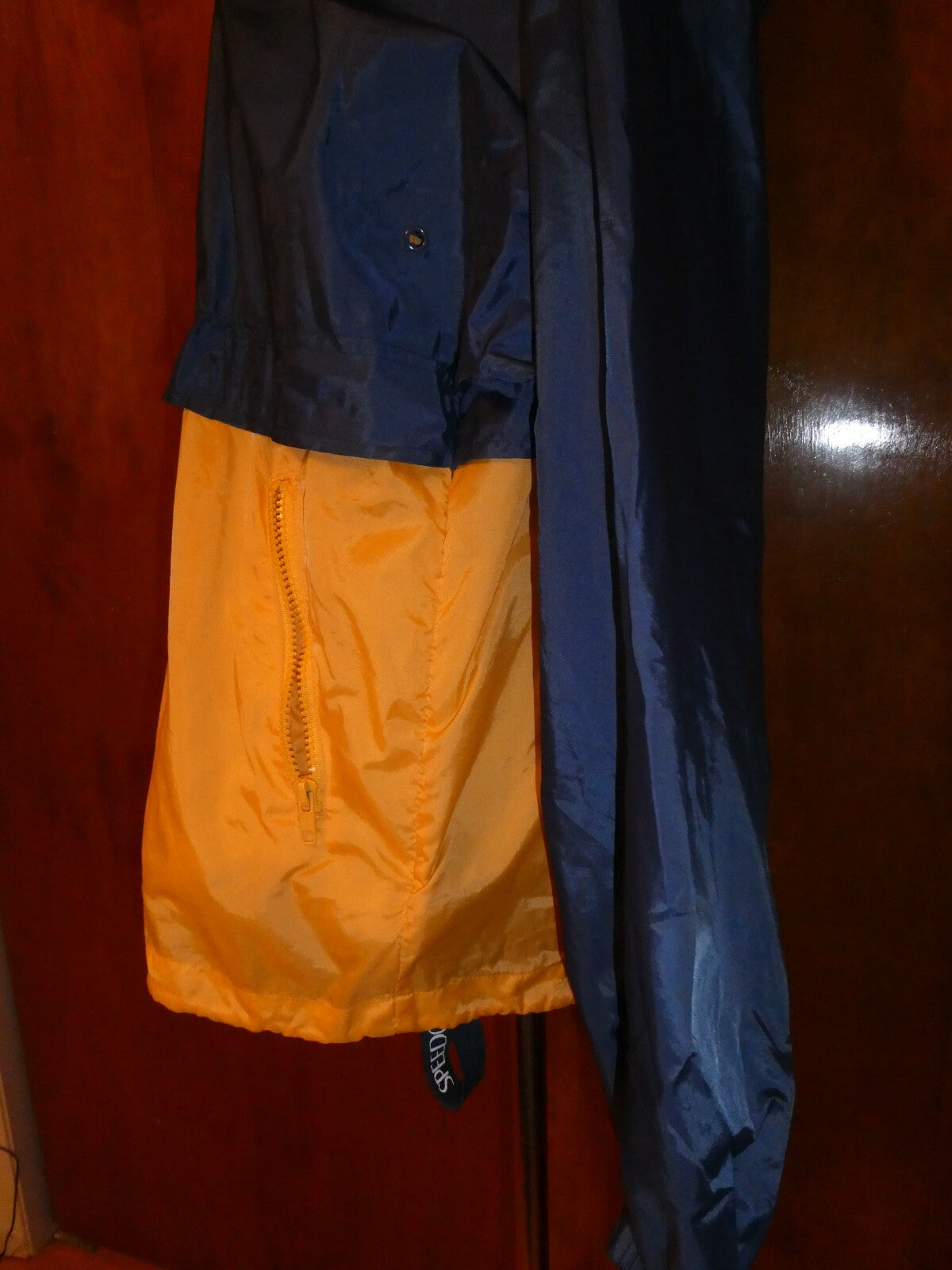 Speedo unisex blue/yellow nylon zip up packable rain jacket XS (fit S or M) 