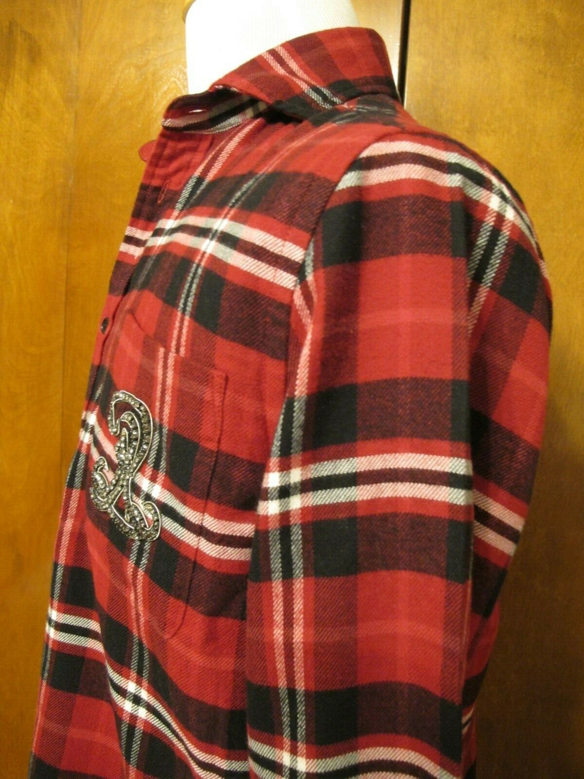 POLO Ralph Lauren women's plaid red/black reach beaded soft flannel shirt Large