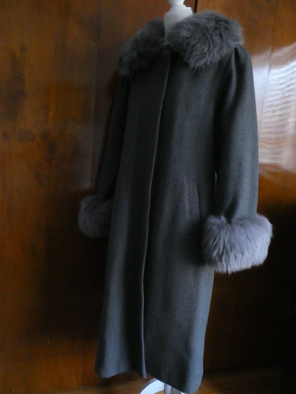 Berghaus Wool Coat with Lama Fur Trim Women Long Coat Sz 46 (US Sz 10) England