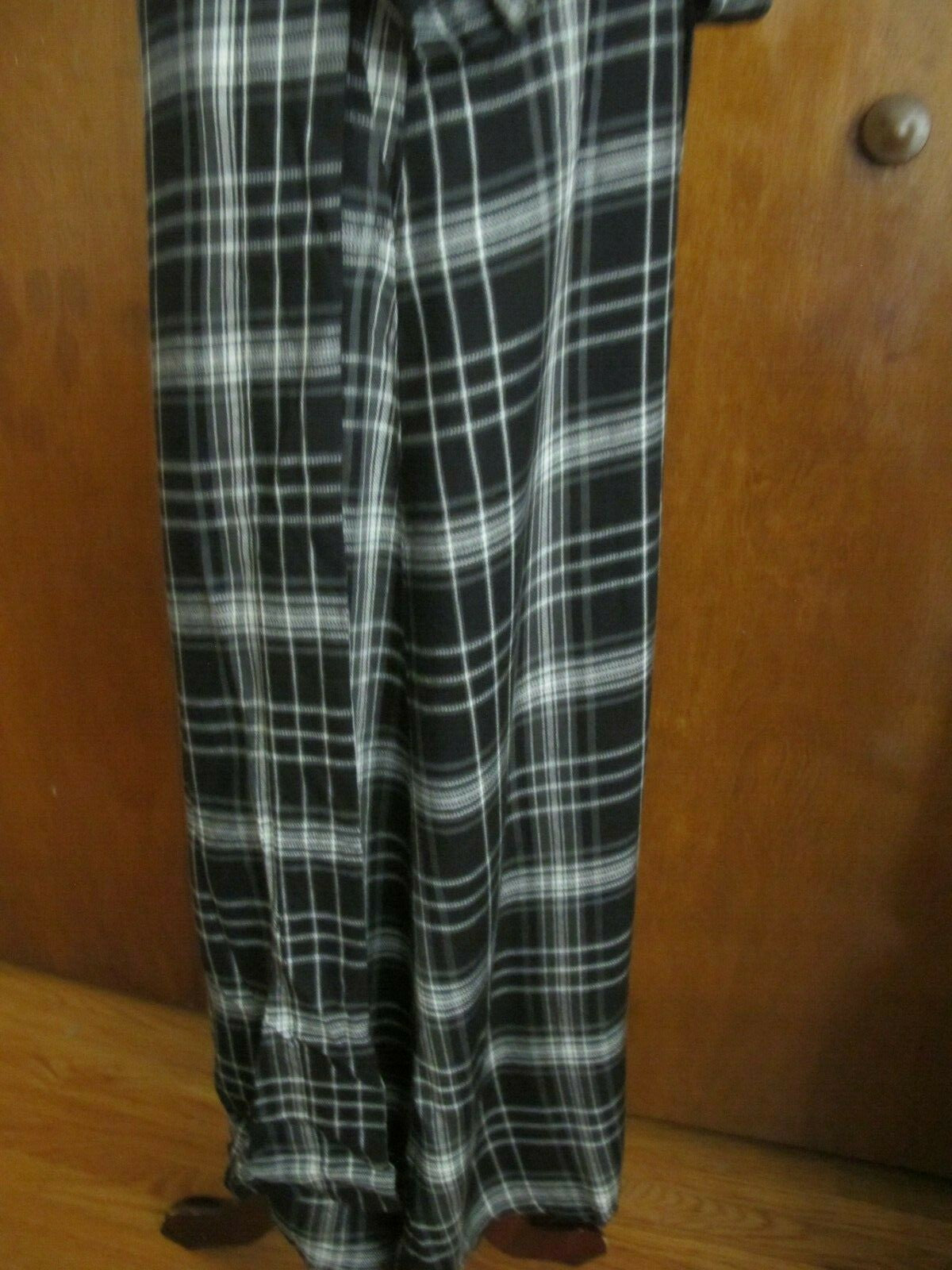 Gap Women's Black Plaid 3/4 Sleeves Tie-Waist Midi Wrap Dress Tall Large 