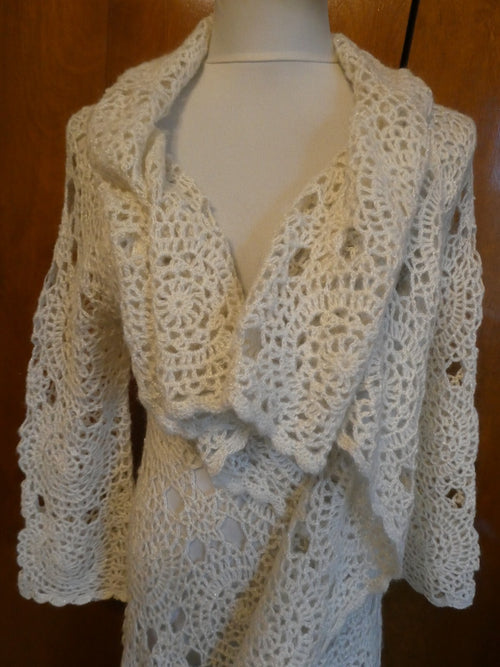 2B Bebe women's crochet winter white stylish open front long cardigan Small