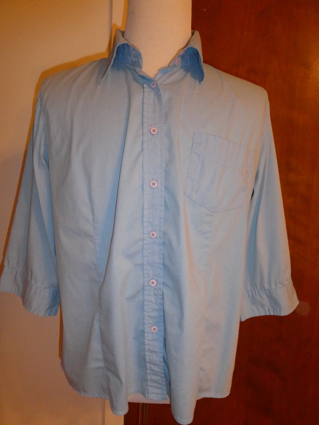 Avenue Women’s Top Size 18/20 Blue Button Front 3/4 Sleeve Stretch Plus