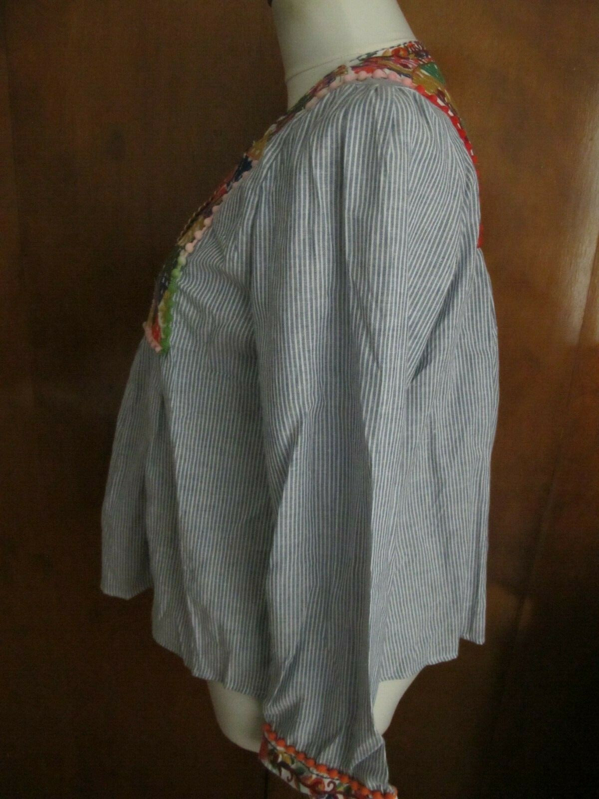 Cougar women's blue stripe combo cotton embroidered tunic top S/M