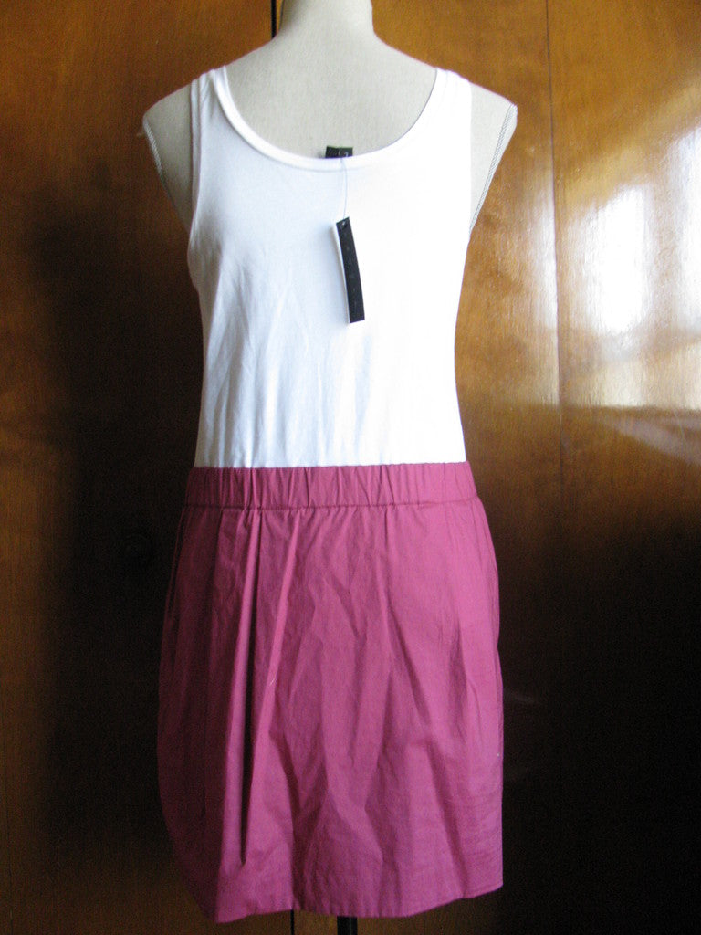Theory Women's White Pink Cotton  Dress Large Fits Medium
