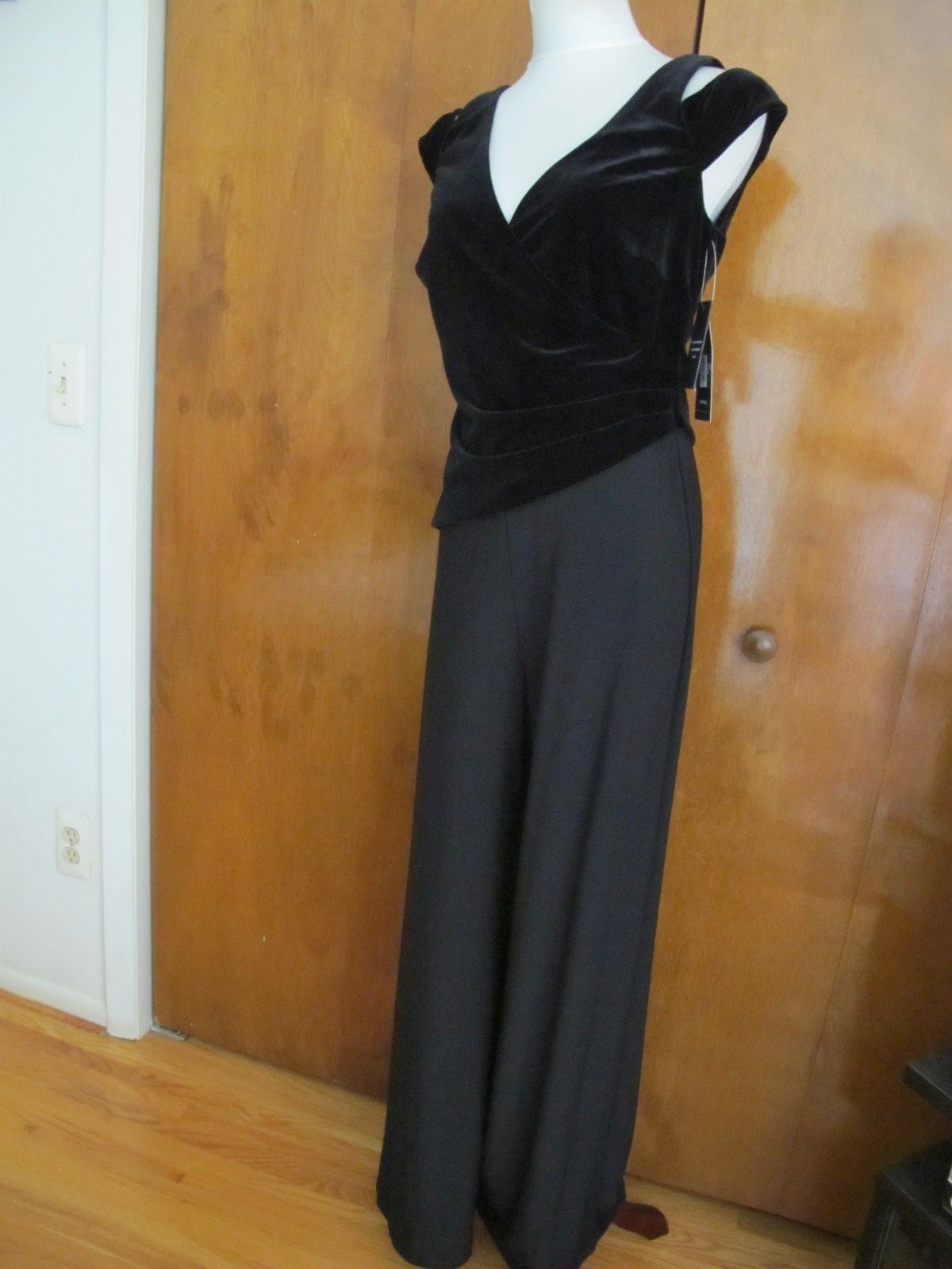 Ralph Lauren Women's Black Evening Velour Top Detailed Jumpsuit New