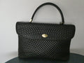 Vintage Bally Women's Black Quilted Leather Top Handle Handbag Gold Tone Italy