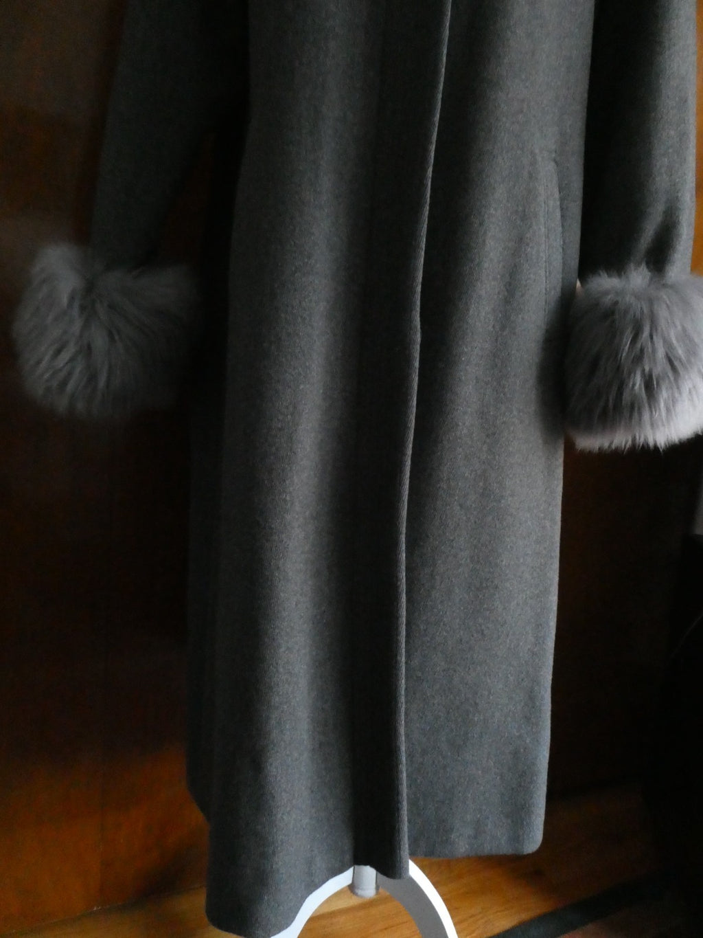 Berghaus Wool Coat with Lama Fur Trim Women Long Coat Sz 46 (US Sz 10) England