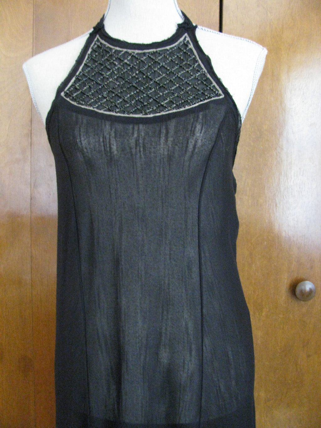 Free People women's black soft rayon halter mesh bead detailed NWT dress Medium 