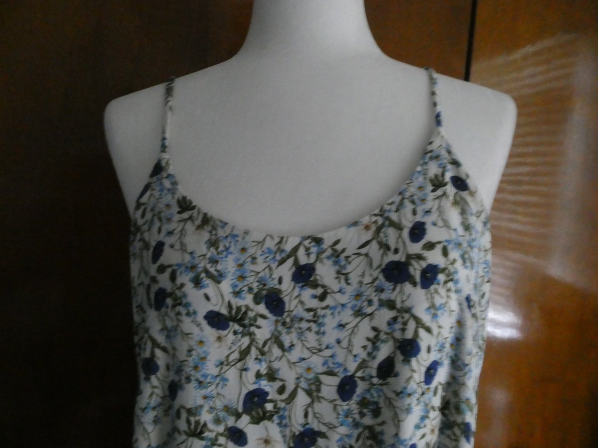Primark Cares Floral Maxi Dress Size 8 Blue White 100% Viscose Spaghetti Strap