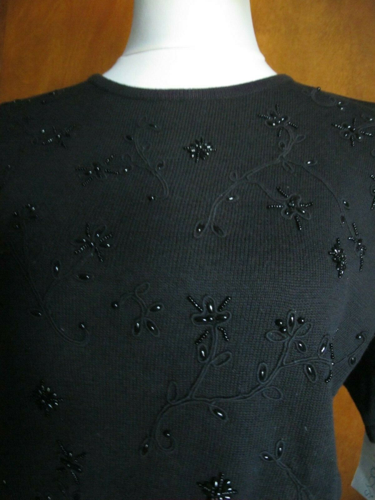 Liz Claiborne women's  black cotton  embroidered beaded sweater Medium