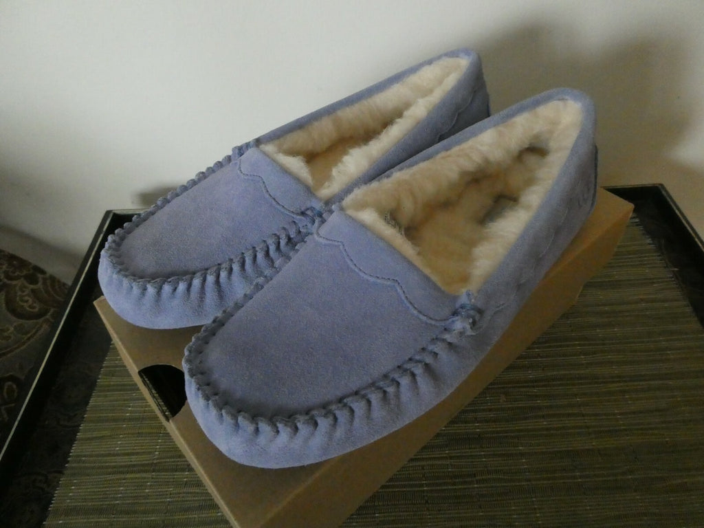 UGG Scalloped Moc Women Blue WLD Authentic Winter Suede Fur Moccasin Slipper 5,6