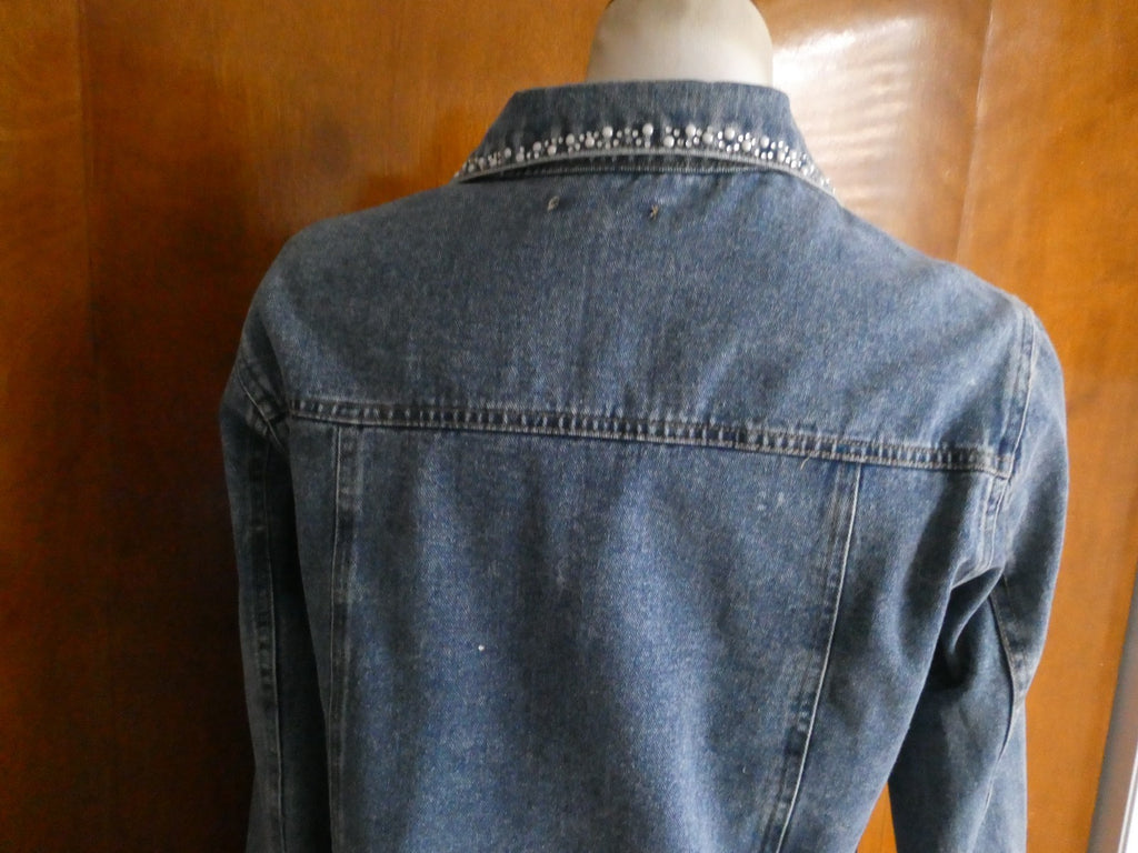 Alexis Taylor Women 100% Cotton Beaded Jeans Blazer Jacket Blue XLarge (fits L)