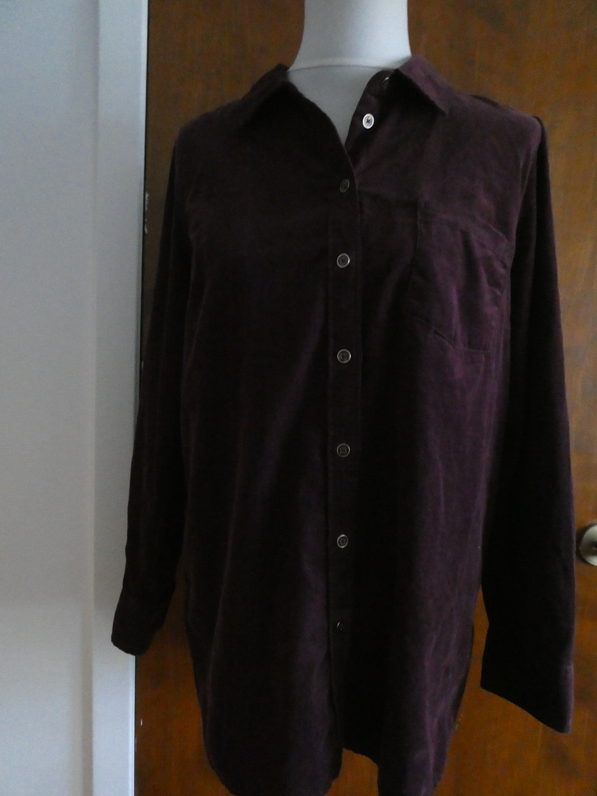 Talbots Women’s Large Purple Corduroy Button Front Shirt Top 100% Cotton India
