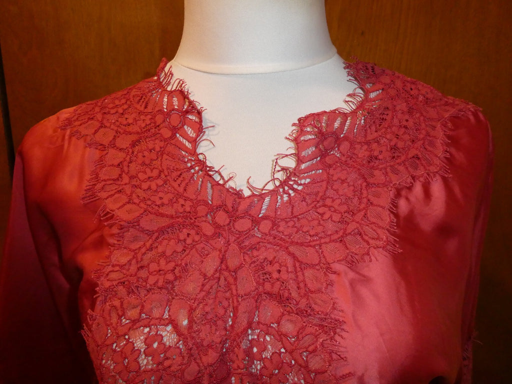 Moulinette Soeurs Anthropologie Womens Orange Satin Lace V-Neck Blouse Sz Small