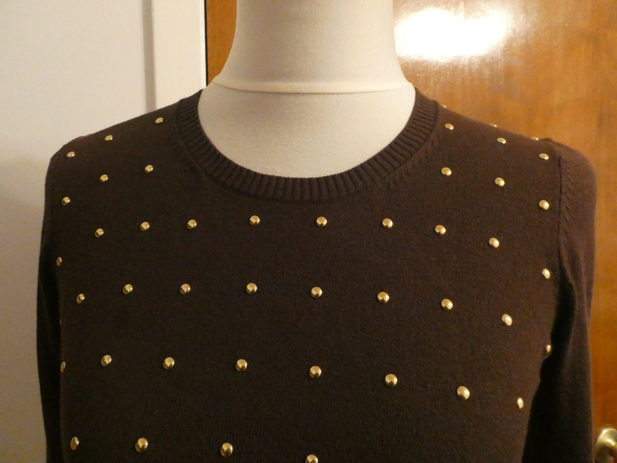 Michael Kors Studded Sweater Dress Size 2 Brown Gold Studded Long Sleeve Bodycon