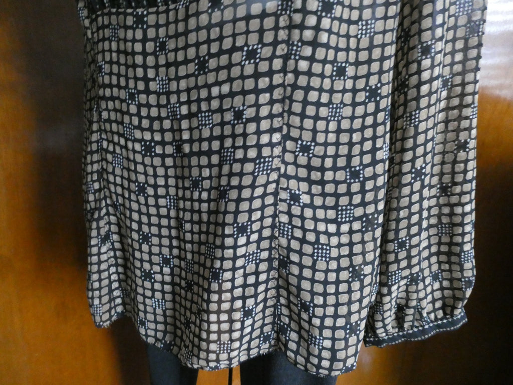 Sigrid Olsen Graphic Designer Blouse Women 12 Black Sheer Geometric Boho Top
