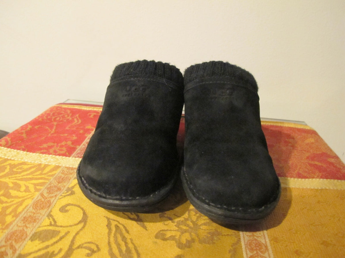Ugg Australia SN 1934 Black Suede Sheep Shearling Lined Women’s Slippers Size 6