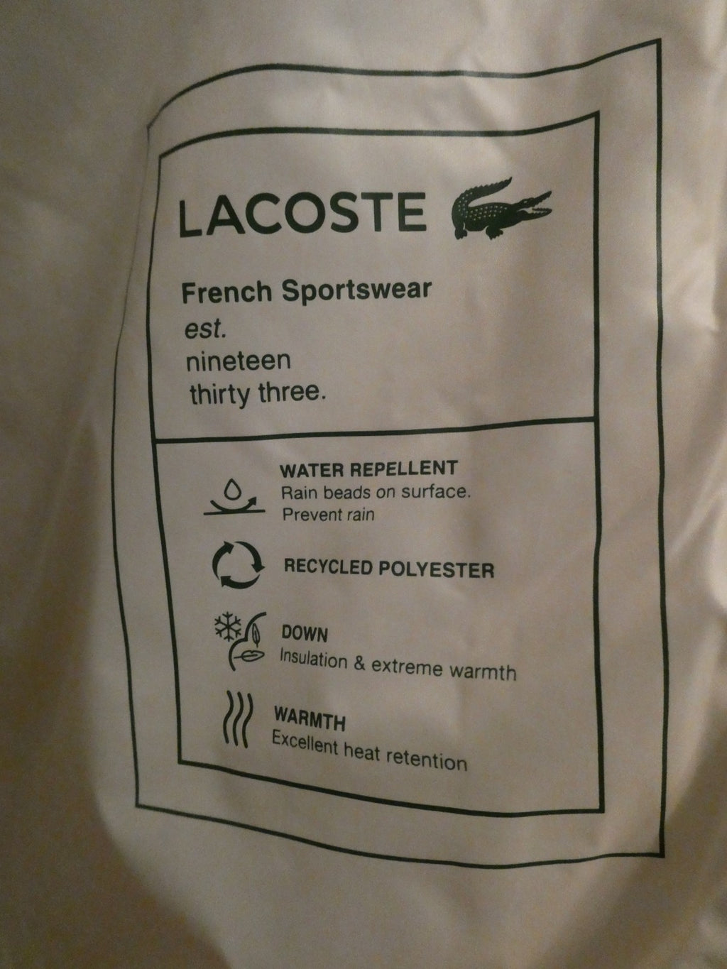 Lacoste Men’s Oversized Down Puffer Jacket Coat XL/2XL Beige Water Repellent NWT