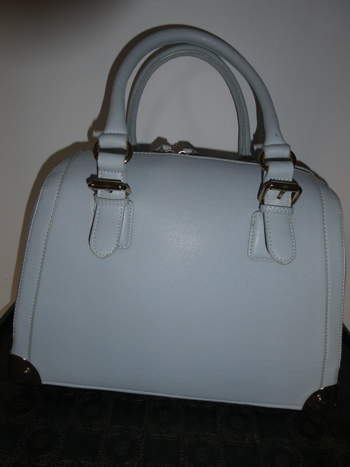 Aldo Women Blue Solid Faux Leather Satchel Shoulder Handbag 14”X11”X7”
