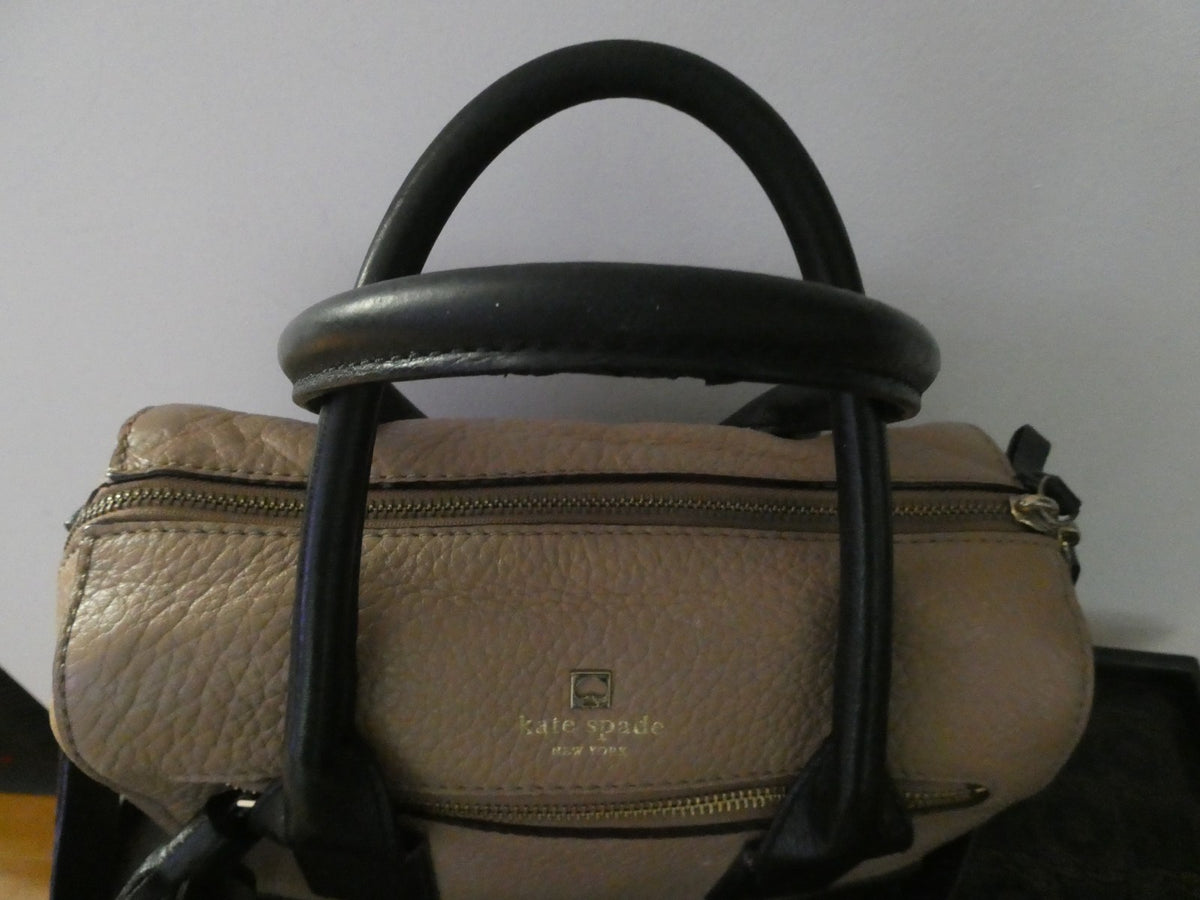 Kate Spade Women's Leather Tote Crossbody Bag Beige/Black Medium
