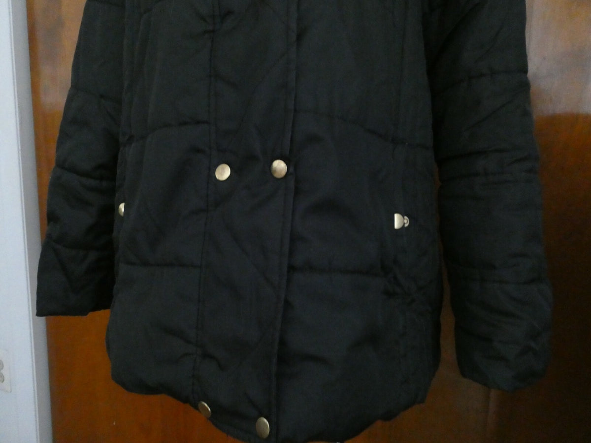 Krush Women's Black Faux Fur Lined Puffer Winter Hooded Detailed Jacket Coat XL