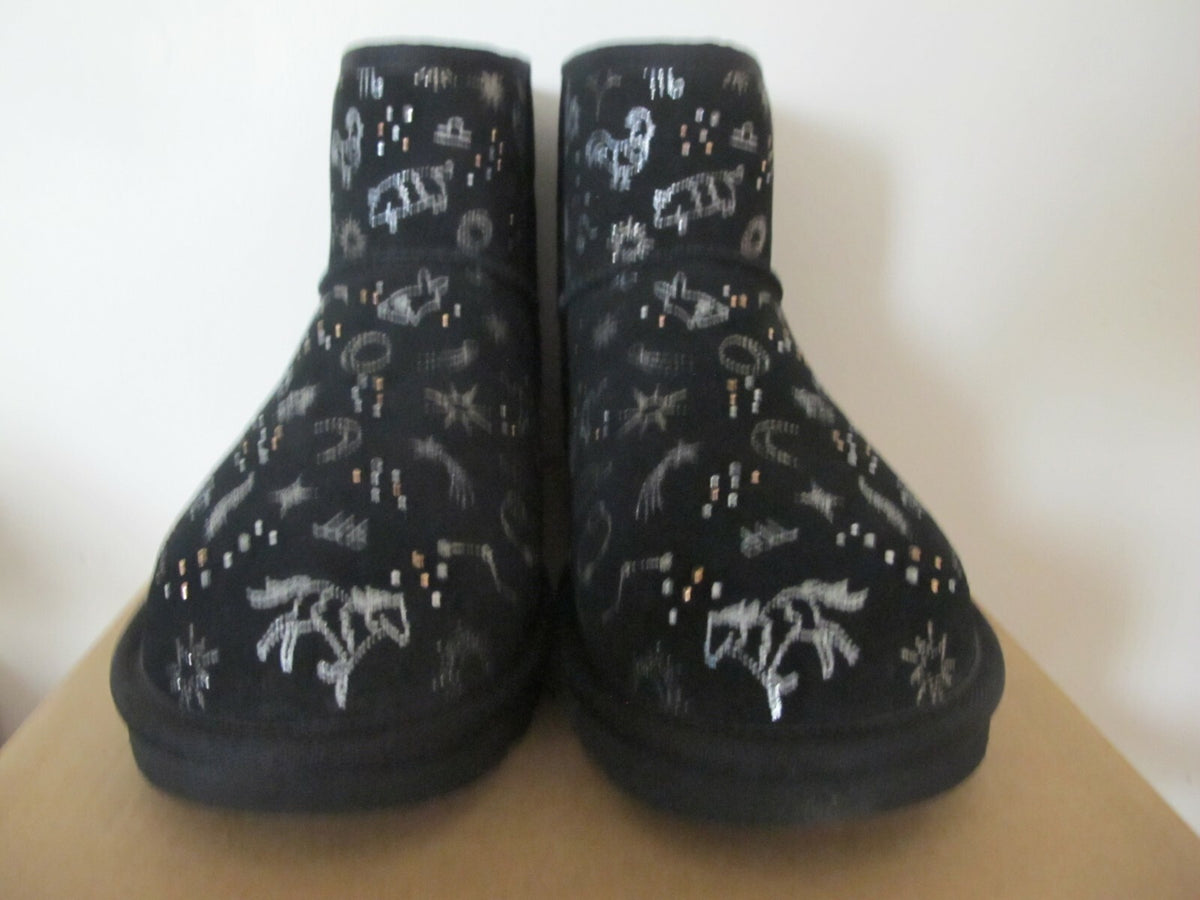 UGG CLASSIC ZODIAC WOMEN'S MINI BLACK SUEDE SHEEPSKIN BOOTS (Run Small)
